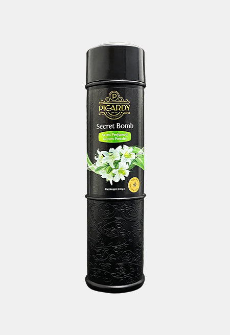 Picardy Beauty Secret Bomb Talcum Powder, Picardy Beauty skin care, Refreshing talcum powder for daily use, Sweat control body powder, Long-lasting fragrance talcum powder, Best talcum powder in Pakistan, Luxury Pakistani skincare brand, Picardy Beauty personal care Pakistan, skincare brand. 